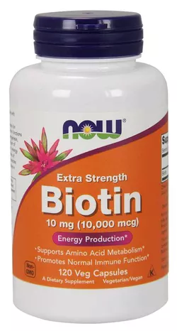 obrázek NOW® Foods NOW Biotin, 10 mg Extra Strength, 120 rostlinných kapslí