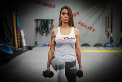 obrázek Dámske Fitness tílko – Silver-Red logo - Muscle Aggressive XS