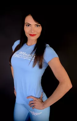 obrázek Dámske Fitness tričko – Light blue logo – MuscleAggressive S