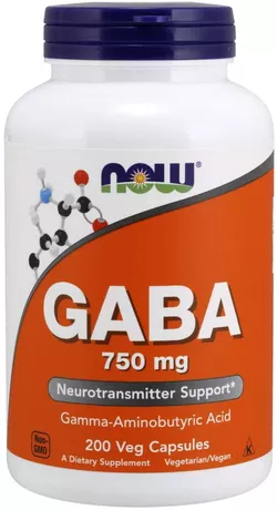 obrázek NOW® Foods NOW GABA (kyselina gama-aminomáselná) 750 mg, 200 rostlinných kapslí