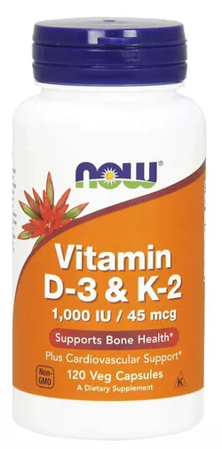 obrázek NOW® Foods NOW Vitamin D3 & K2, 1000 IU / 45 ug, 120 rostlinných kapslí