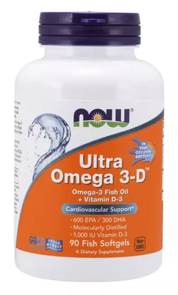 obrázek NOW® Foods NOW Ultra omega-3 s vitaminem D, 300 DHA / 600 EPA, 90 softgelových kapslí