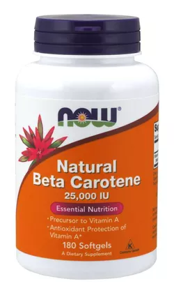 obrázek NOW® Foods NOW Vitamin A, Přírodní betakaroten, 25000 IU, 180 softgel kapslí