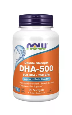 obrázek NOW® Foods NOW DHA-500, 500 DHA/250 EPA, Omega 3, 90 softgelových kapslí