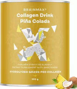 obrázek BrainMax Pure Collagen Drink, kolagen nápoj, piña colada, 300 g Hydrolyzovaný grass-fed kolagen, přes 9000 mg na dávku!