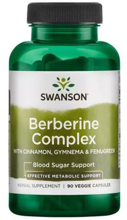 obrázek Swanson Berberine Complex (Berberin, Skořice, Gymnema, Pískavice řecké seno), 90 rostlinných kapslí