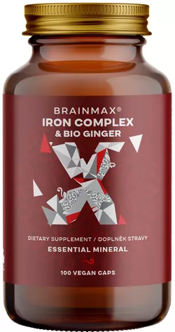 obrázek BrainMax Iron Complex, železo bisglycinát, 25 mg, 100 rostlinných kapslí Železo v chelátové formě