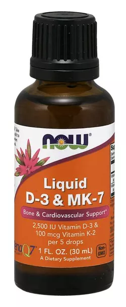 obrázek NOW® Foods NOW Tekutý vitamin D3 & vitamin K2 MK-7, 500 IU & 20 ug v 1 kapce, 30 ml