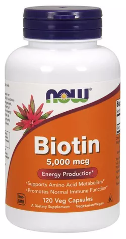 obrázek NOW® Foods NOW Biotin, 5000 ug, 120 rostlinných kapslí