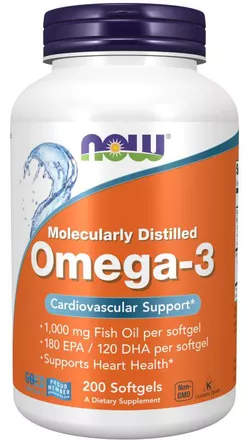 obrázek NOW® Foods NOW Omega-3, molekulárně destilované, 200 softgelových kapslí