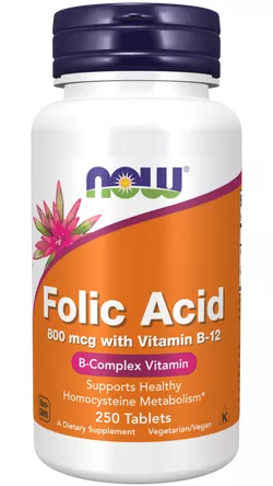 obrázek Now® Foods NOW Folic Acid (kyselina listová), 800 mcg, 250 tablet