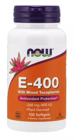 obrázek NOW® Foods NOW Vitamin E 400 IU s tokoferoly, 100 softgelových kapslí