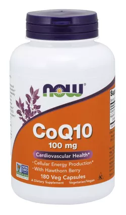 obrázek NOW® Foods NOW CoQ10 (koenzym Q10) + Hawthorn Berry (hloh), 100 mg, 180 rostlinných kapslí