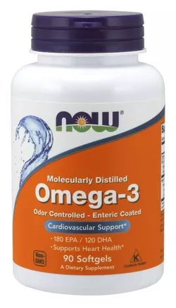 obrázek Now® Foods NOW Omega-3, molekulárně destilované a enterosolventní kapsle, 90 softgelových kapslí