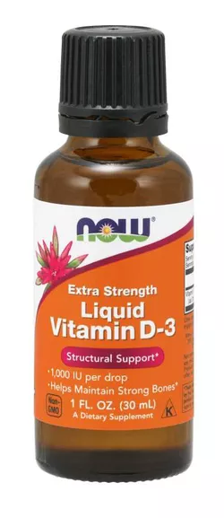 obrázek NOW® Foods NOW Tekutý vitamin D3 Extra silný, 1000 IU v 1 kapce, cca 1071 dávek, 30 ml
