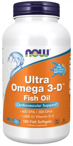 obrázek NOW® Foods NOW Ultra omega-3 s vitamínem D, 300 DHA / 600 EPA, 180 softgel kapslí