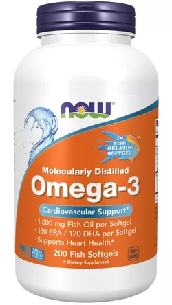obrázek Now® Foods NOW Omega-3, molekulárně destilované, 200 rybích kapslí