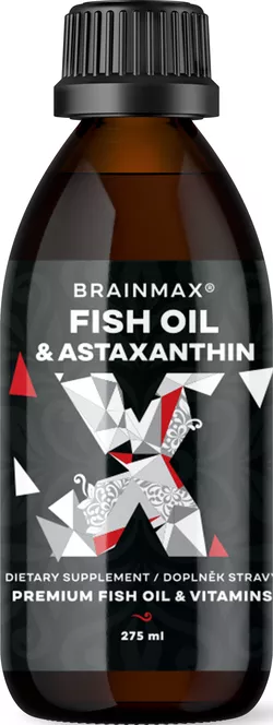 obrázek BrainMax Fish Oil & Astaxanthin, Super Omega 3, 3000 mg DHA a EPA, 275 ml
