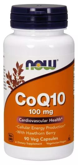 obrázek NOW® Foods NOW CoQ10 (koenzym Q10) + Hawthorn Berry (hloh), 100 mg, 90 rostlinných kapslí