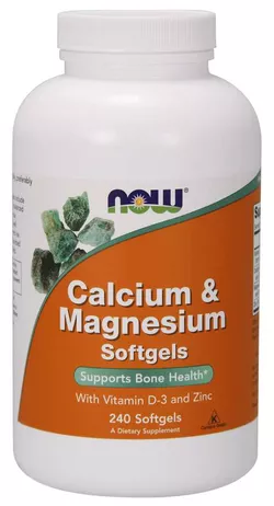 obrázek NOW® Foods NOW Calcium & Magnesium, with Vitamin D-3 and Zinc, Vápník + Hořčík + Vitamín D3 a Zinek, 240 softgelových kapslí