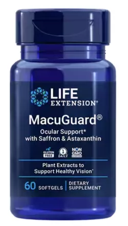 obrázek Life Extension MacuGuard Ocular Support with Saffron & Astaxanthin, oční podpora, 60 kapslí