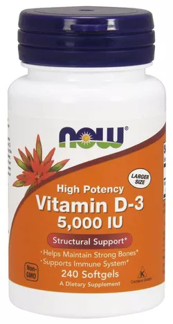 obrázek NOW® Foods NOW Vitamin D3, 5000 IU, 240 softgel kapslí