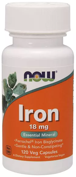 obrázek NOW® Foods NOW Iron Bisglycinate, železo chelát (Ferrochel), 18 mg, 120 rostlinných kapslí
