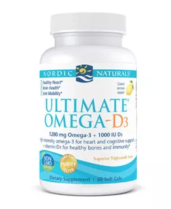 obrázek Nordic Naturals Ultimate Omega 1280 mg s vitamínem D, Citron, 60 softgelových kapslí