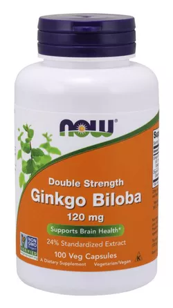 obrázek NOW® Foods NOW Ginkgo Biloba Double Strenght, 120 mg, 100 rostlinných kapslí