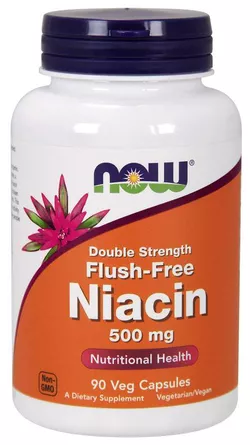 obrázek NOW® Foods NOW Niacin, Bez vedlejšího účinku zčervenání, 500 mg (Double Strength), 90 rostlinných kapslí  Akční cena
