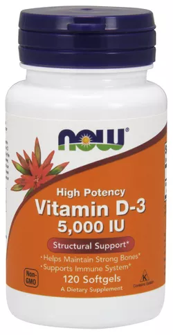 obrázek Now® Foods NOW Vitamin D3, 5000 IU, 120 softgel kapslí