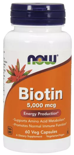 obrázek NOW® Foods NOW Biotin, 5000 ug, 60 rostlinných kapslí