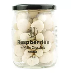 obrázek BrainMax Pure Raspberries in White Chocolate, lyofilizované maliny v bílé čokoládě, 245 g