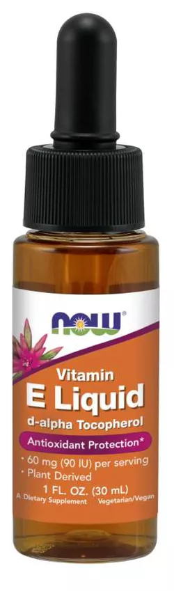 obrázek Now® Foods NOW Vitamin E Liquid 90 IU, Tekutý Vitamín E, 150 dávek, 30 ml.