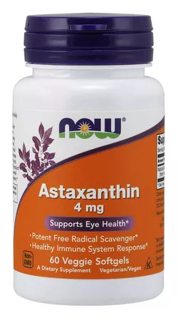 obrázek NOW® Foods NOW Astaxanthin, Přírodní Astaxantin, 4 mg, 60 vegetariánských kapslí